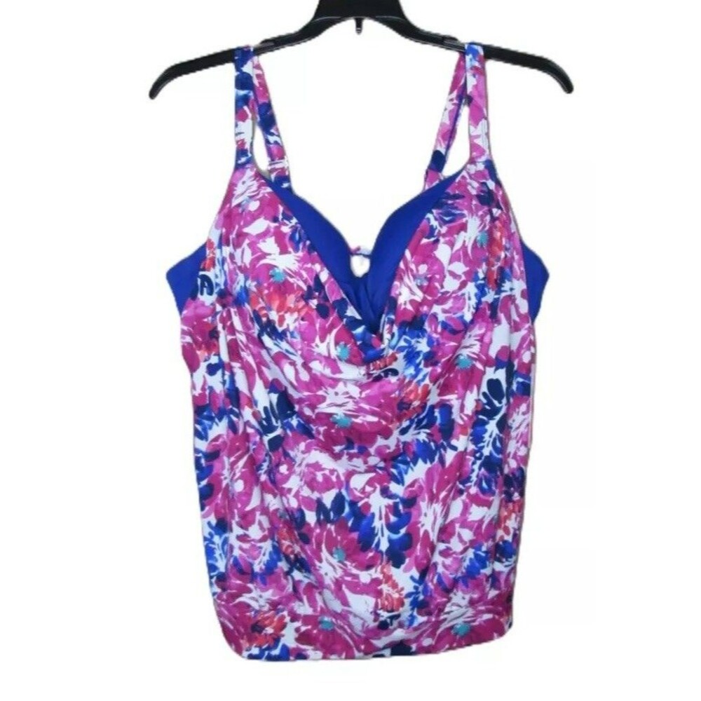 Swimsuits For All Tankini Top 42C Multicolor Floral Drape Cowl NOS S4A Stretch